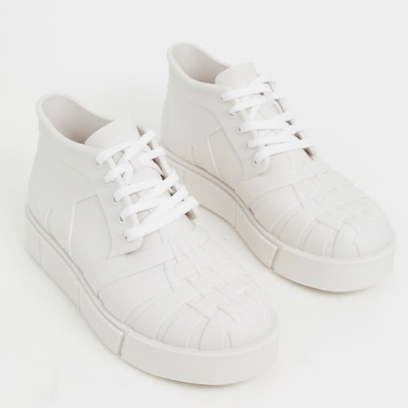 Melissa Shadow flatform ankle boots white women’s sz 9 lace up round front - Picture 1 of 12